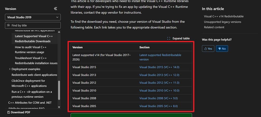 install visual latest redistributable